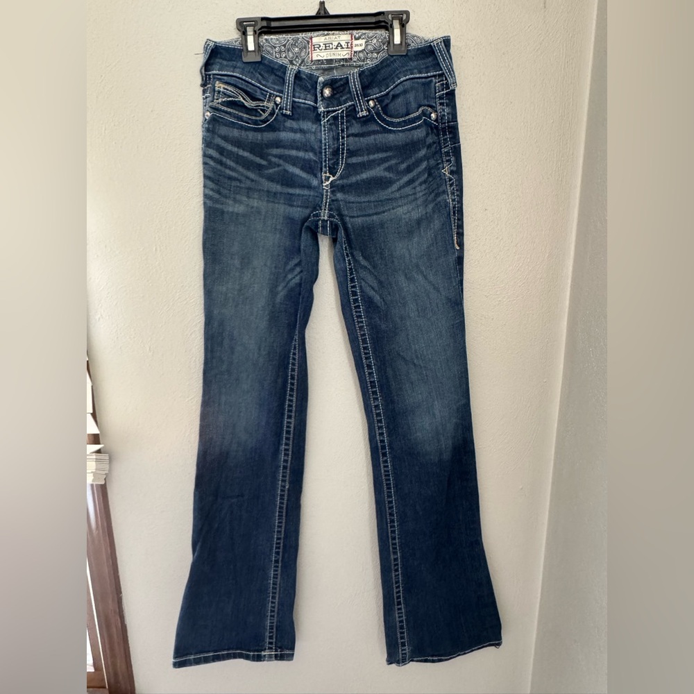 Ariat Women's REAL DENIM Mid Rise Medium Dark Blue Bootcut Jeans size 28 X-Long